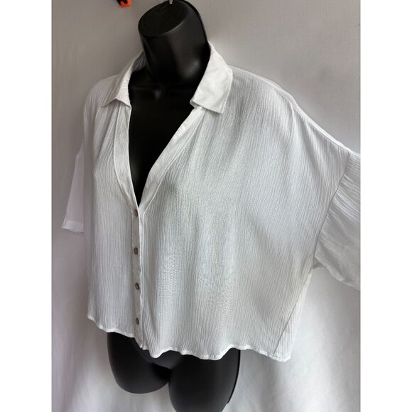 Passport NWT Plain Oversized White Button Down Top Shirt Size S Basics Essential - Picture 4 of 7